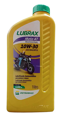 Óleo de Motor Lubrax 10W30 Moto Pro 4T JASO MA2 API SL Semissintético 1L